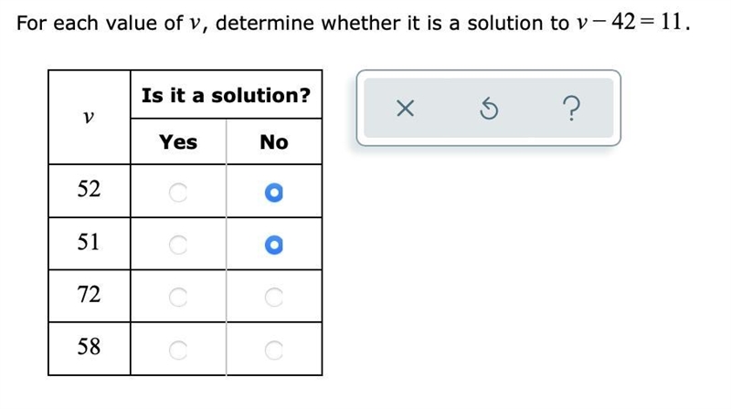 For each value of v, determine whether it is a solution to =−v4211. I sloved the first-example-1