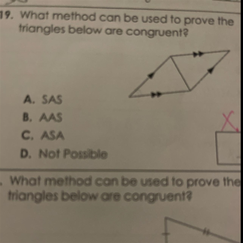 U e the 19. What method can be used to prove the triangles below are congruent? can-example-1