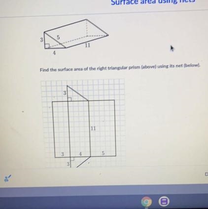 Find the surface area of the right triangle prism(above) using the net (below)-example-1