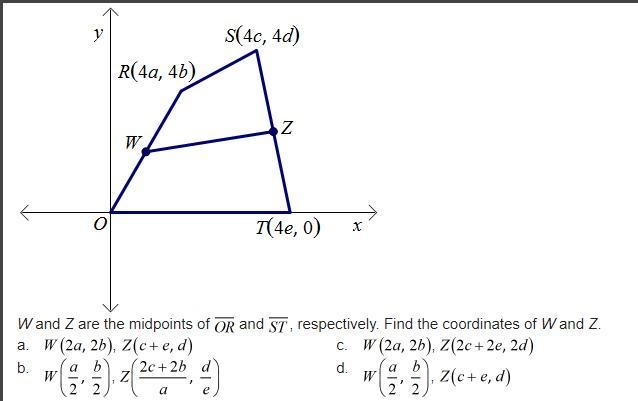 W and Z are the midpoints of bar(OR) and bar(ST), respectively. Find the coordinates-example-1