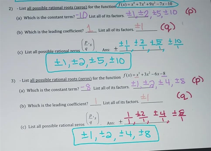 state the possible rational zeros for each function. The find all zeros. Use the example-example-1