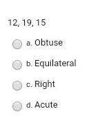 Decide wether the following sides are acute obtuse or a right triangle.-example-1