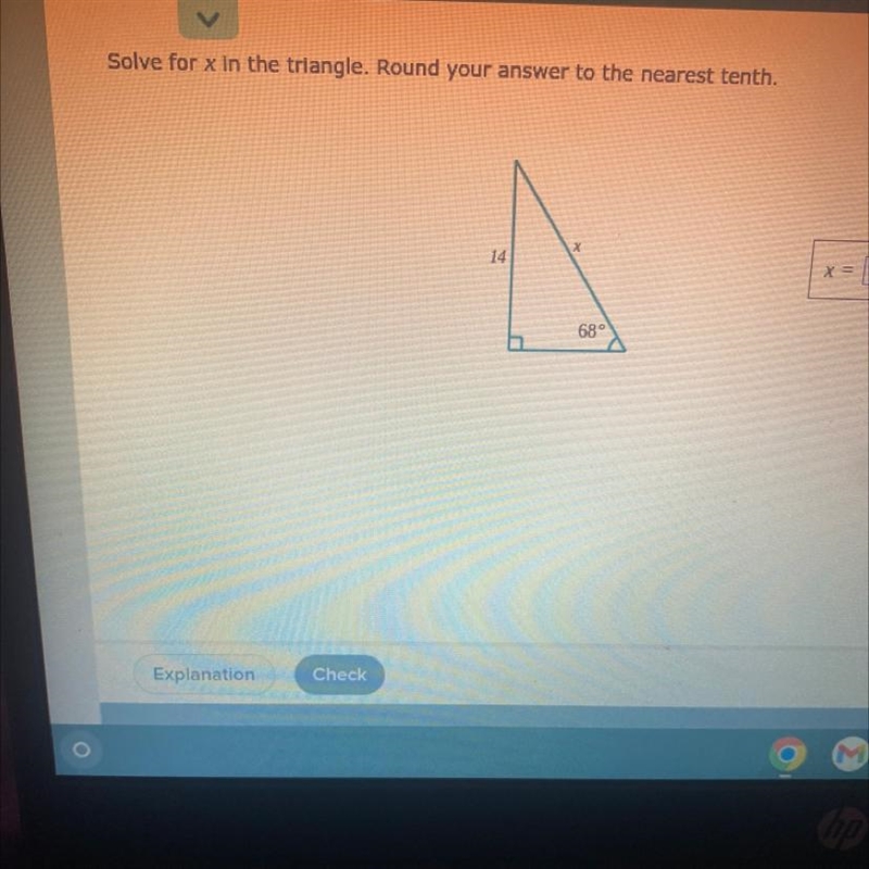 Solve for x in the triangle. Round your answer to the nearest tenth. 14 x 68 X-example-1