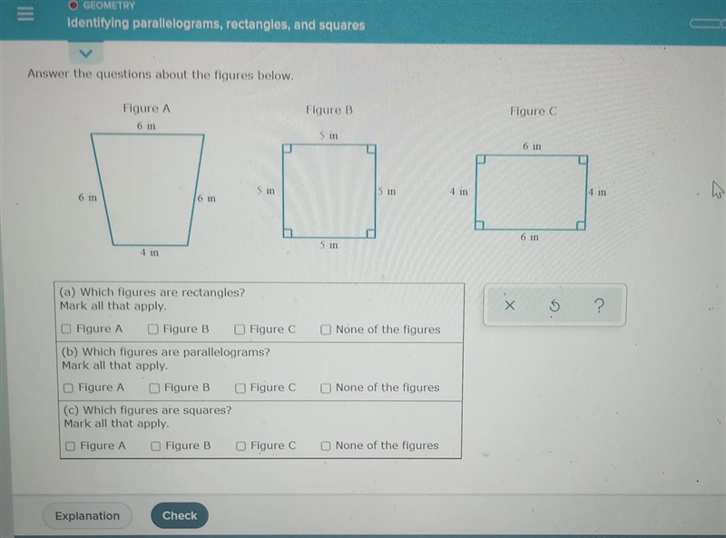 O GEOMETRY Identifying parallelograms, rectangles, and squares Answer the questions-example-1