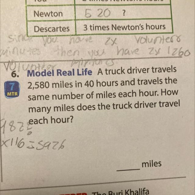 6. Model Real Life A truck driver travels 2,580 miles in 40 hours and travels the-example-1