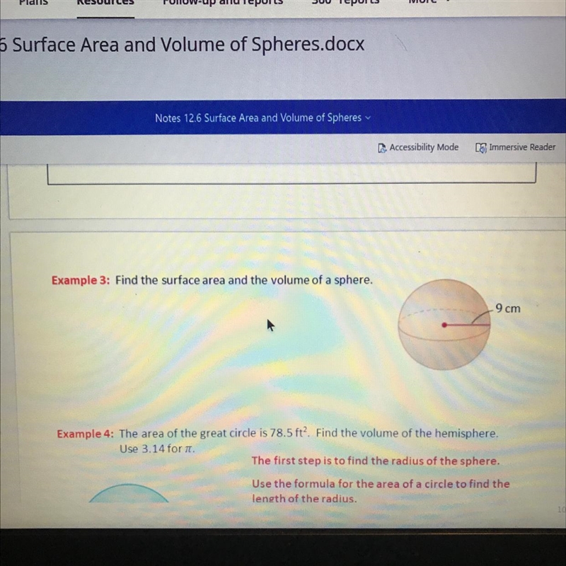 Find the surface area and the volume of a sphereFormulasSA = 4 * 3.14 * r^2V= 4/3 * 3.14 * r-example-1