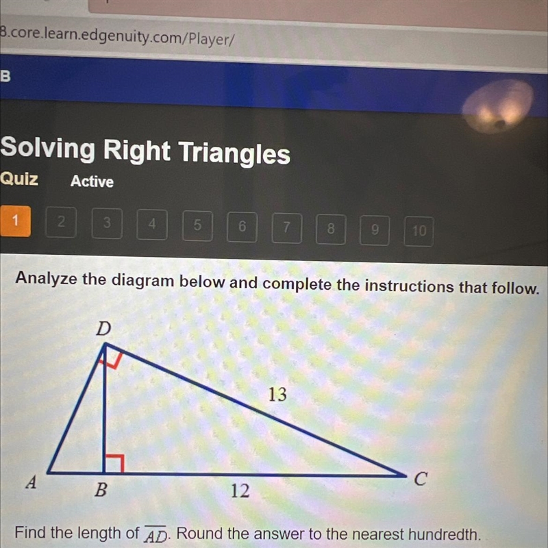 Find the length of AD. Round the answer to the nearest hundredth. A. 5 B. 5.1 C. 5.42 D-example-1