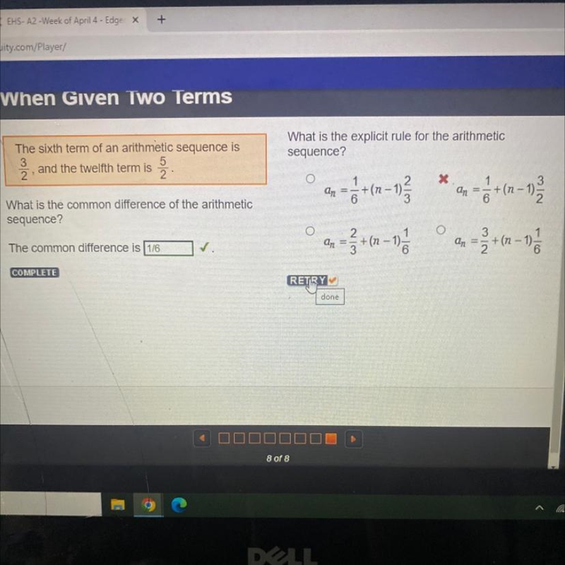 What is the explicit rule for the arithmeticsequence?19/1/2ar- 1 + (x-1)/² * a -1 + (x-example-1