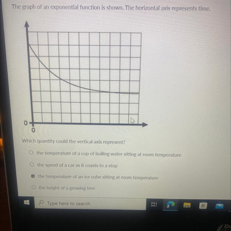 the graph of an exponential function is shown. The horizontal axis represents time-example-1