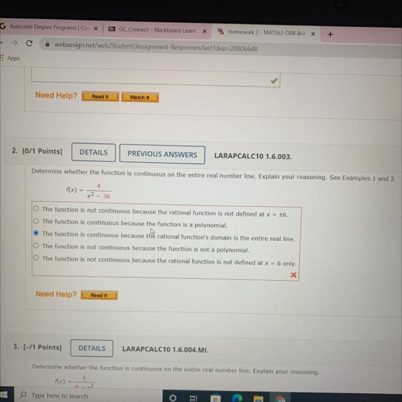 Determine whether the function is continuous on the entire real number line. Explain-example-1