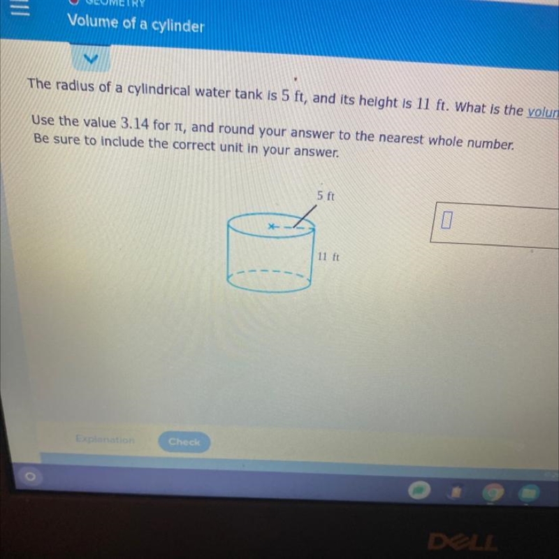 The radius of a cylinder water tank is 5 feet and its height is 11 feet what is the-example-1