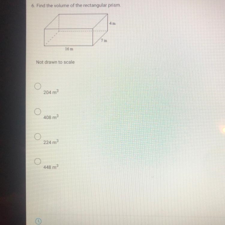 6. Find the volume of the rectangular priam4116 mNot drawn to scale204 m408 m224 m-example-1