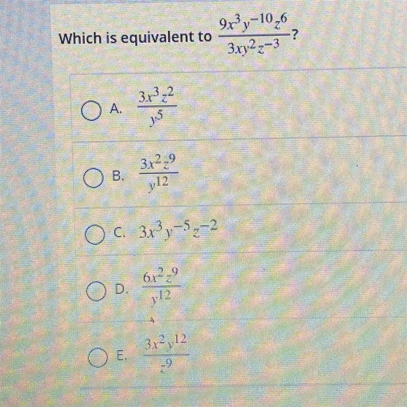 PLEASE HELP!! What is equivalent to what’s below in the photo?-example-1