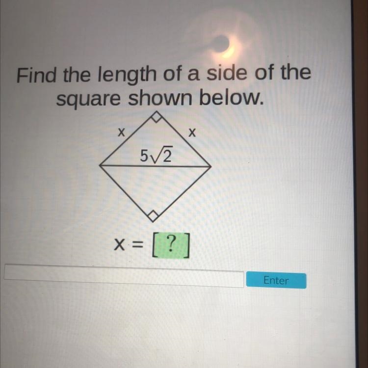 Find the length of a side of thesquare shown below.ХX5V2x = [?]-example-1