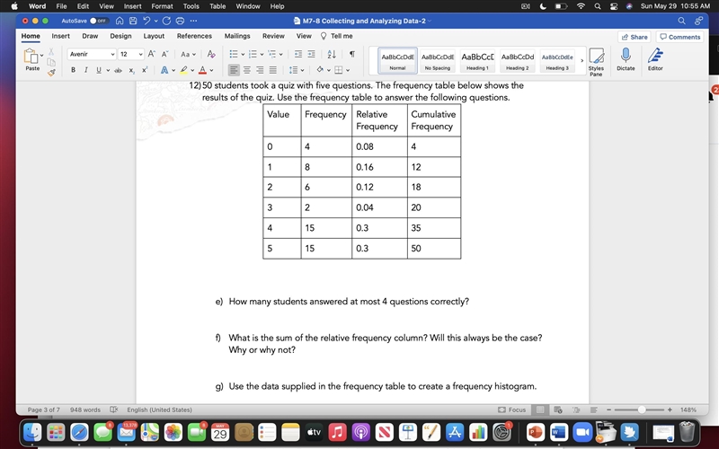 12)50 students took a quiz with five questions. The frequency table below shows the-example-1