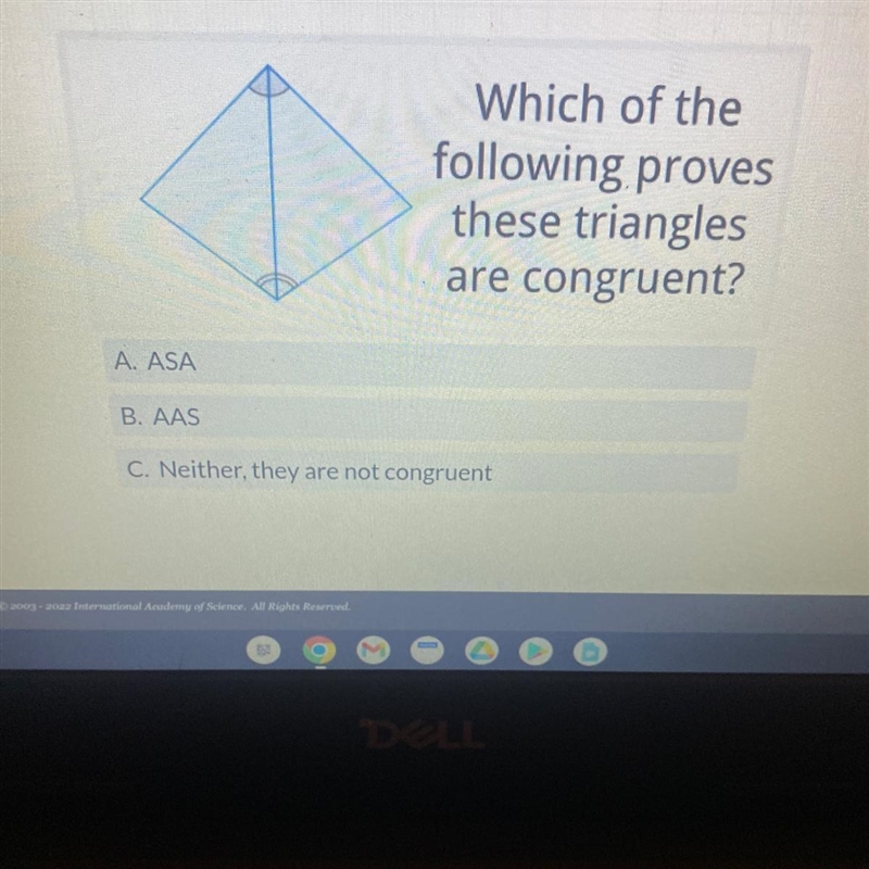 Choose SSS, SAS, or neither to compare these two triangles are congruent ASA SSS SAS-example-1