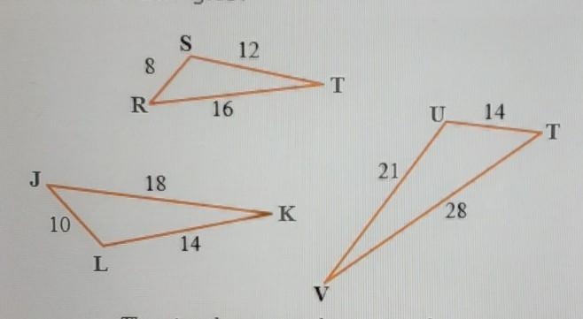 Apply the SSS Similarity theorem and use trial and error to examine the ratios of-example-1