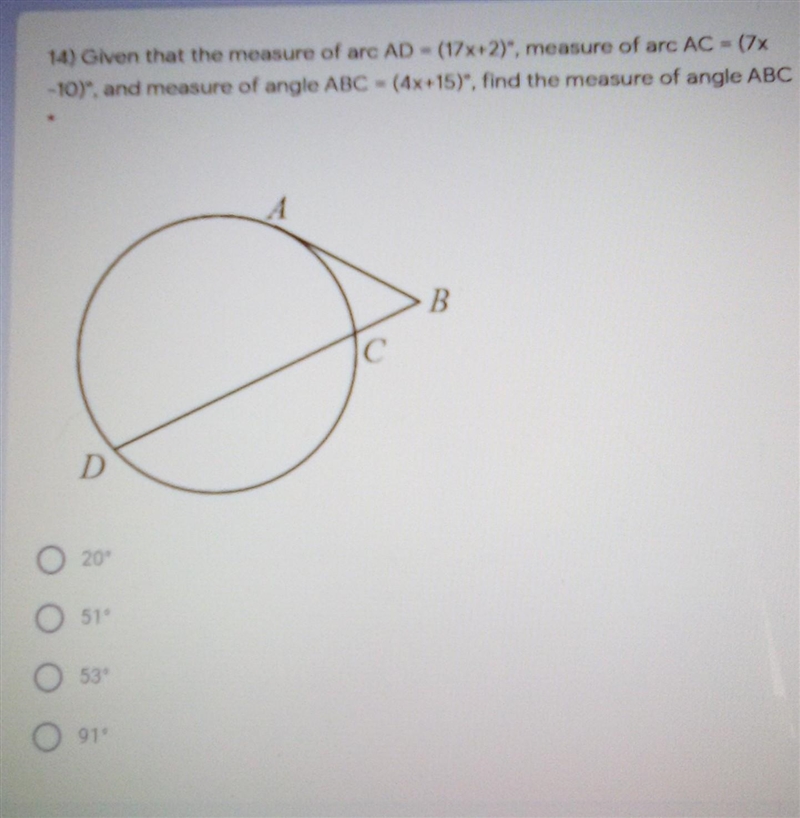 given that the measure of arc AD=(17×+2), measure of arc AC=(7×-10),and measure of-example-1