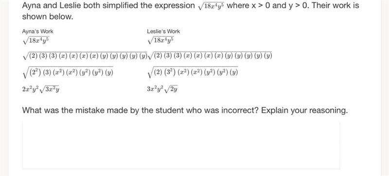 Ayna and Leslie both simplified the expression.What was the mistake made by the student-example-1