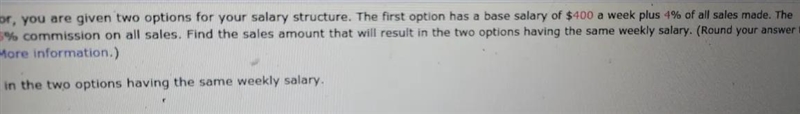 Awnser the question below A sales amount of ______ will result in the two options-example-2