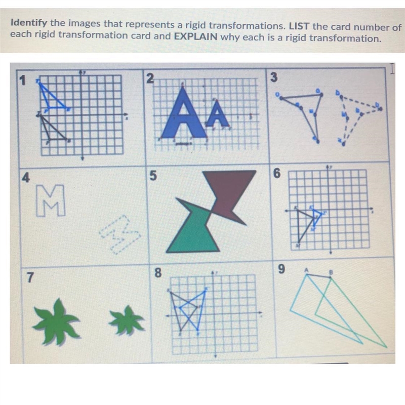 Identify the images that represents a rigid transformations. LIST the card number-example-1