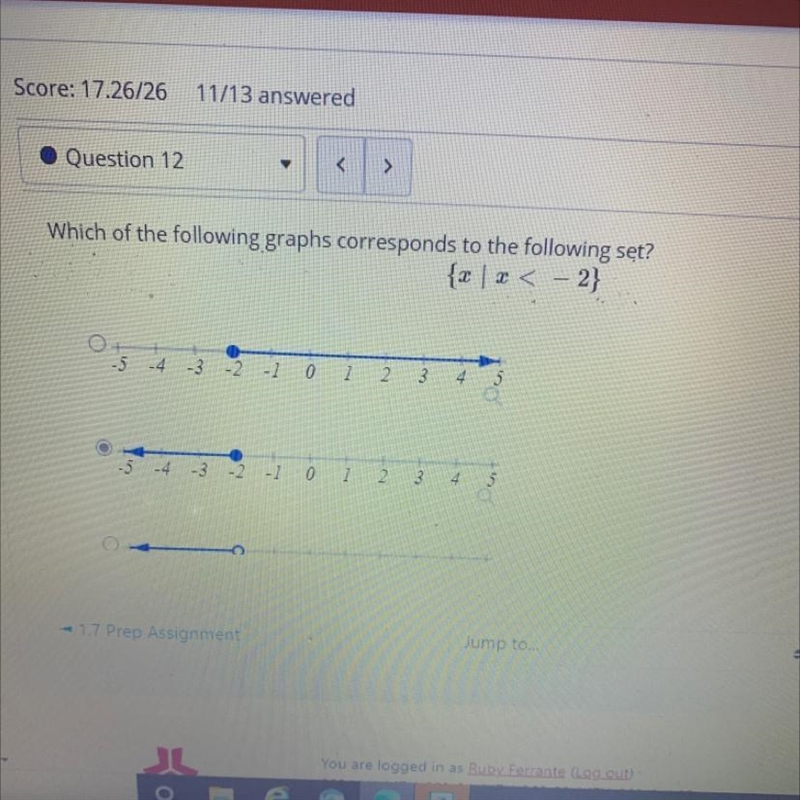 Which of the following graphs corresponds to the following set? << - 2-310123-5-4- 3-2-1 01234- 17 Prep-example-1