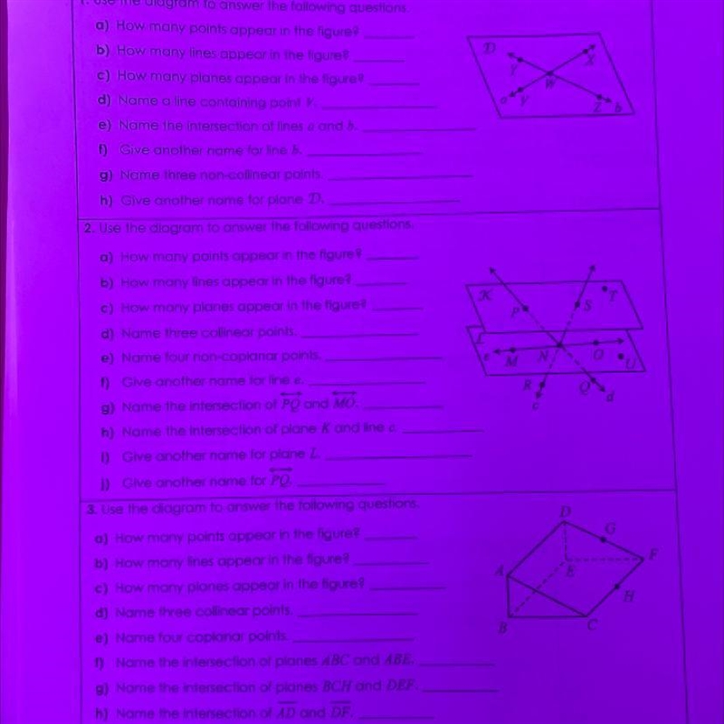 The question to number 1, 2, 3 is asking to use the diagram to answer the following-example-1