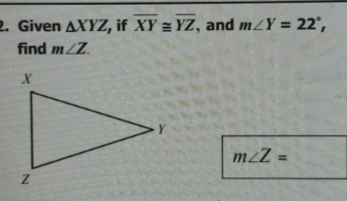 Given XYZ, if XY = YZ, and m-example-1