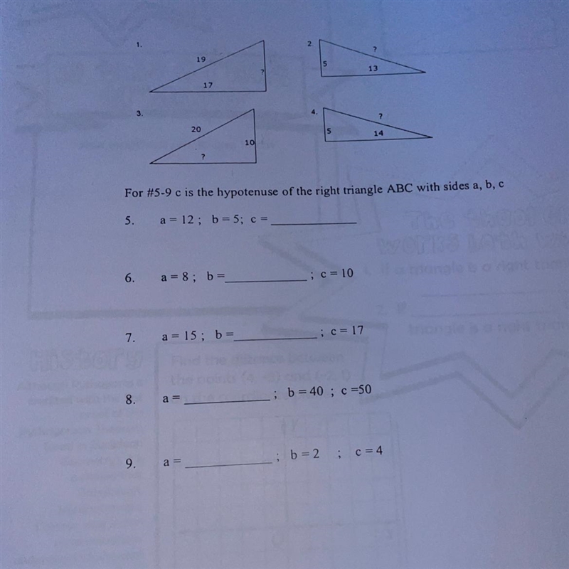 PLEASE HELPPP !! use the pythagorean therorem equations and find the missing length-example-1