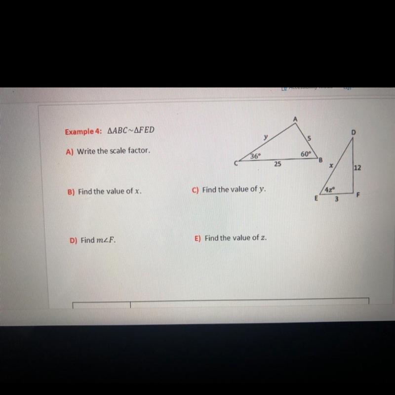 I need help with example 4 D and 4E please.Scale factor: 5/3x = 15y = 20-example-1