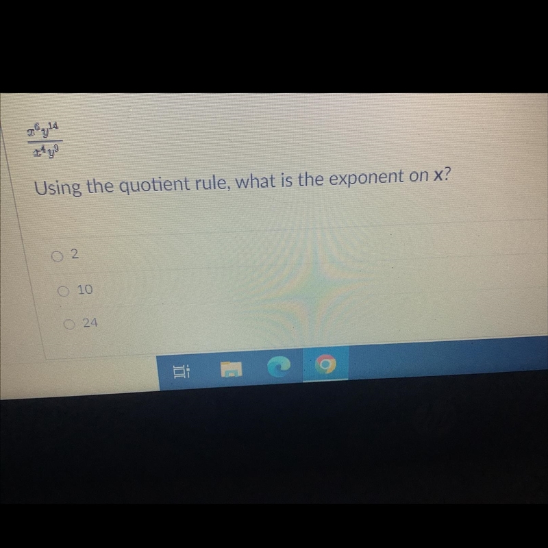 Using the quotient rule, what is the exponent of X?-example-1