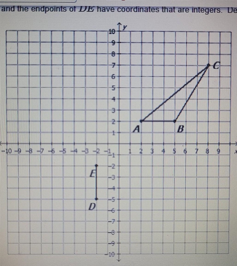 the vertices of ABC and the endpoints of DE have coordinates that are integers. Determine-example-1