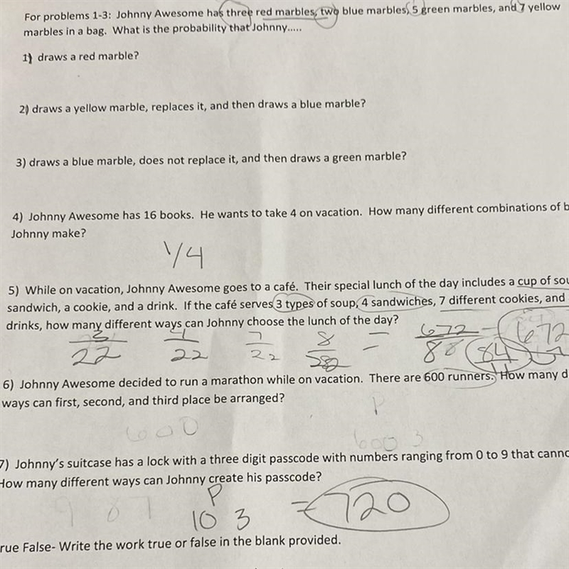 Retest: ProbabilityFor problems 1-3: Johnny Awesome has three red marbles, two blue-example-1