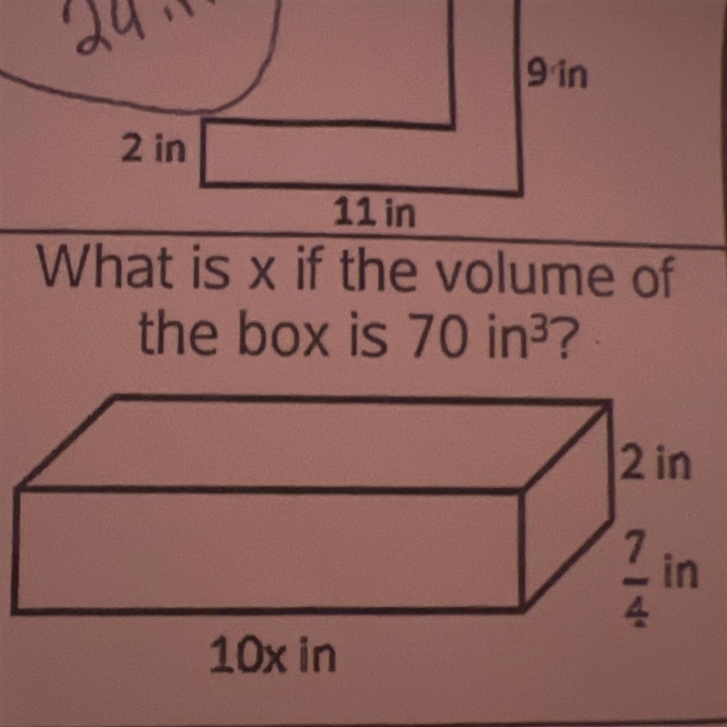 What is x if the volume of the box is 70 in^3 ?-example-1