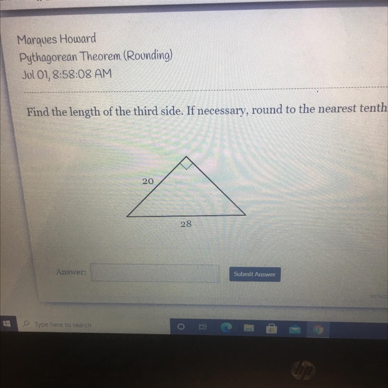 Find the length of the third side. If necessary, round to the nearest tenth.20 28-example-1