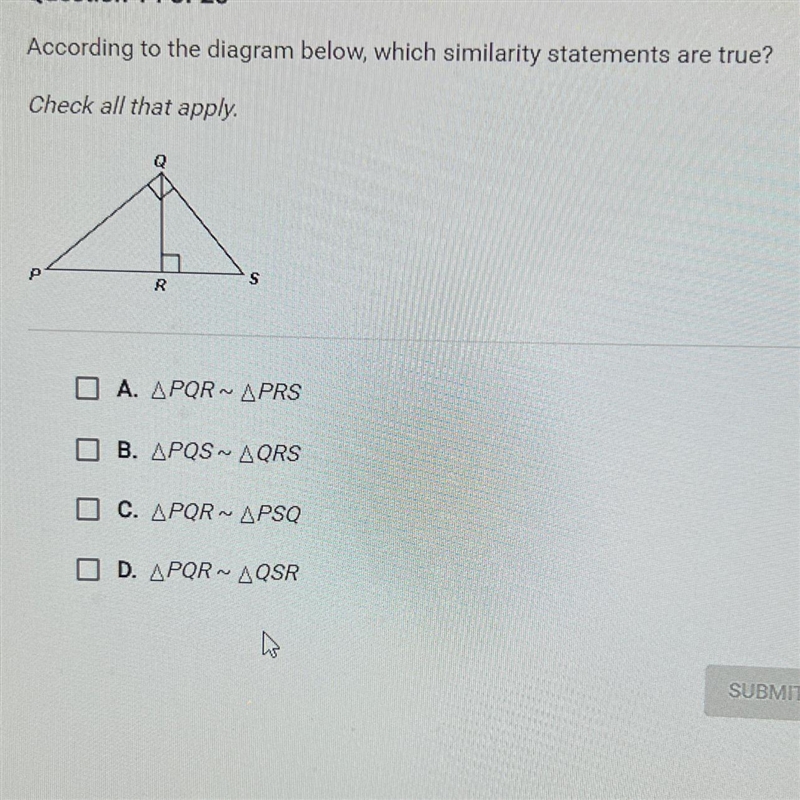 According to the diagram below, which similarity statements are true?Check all that-example-1