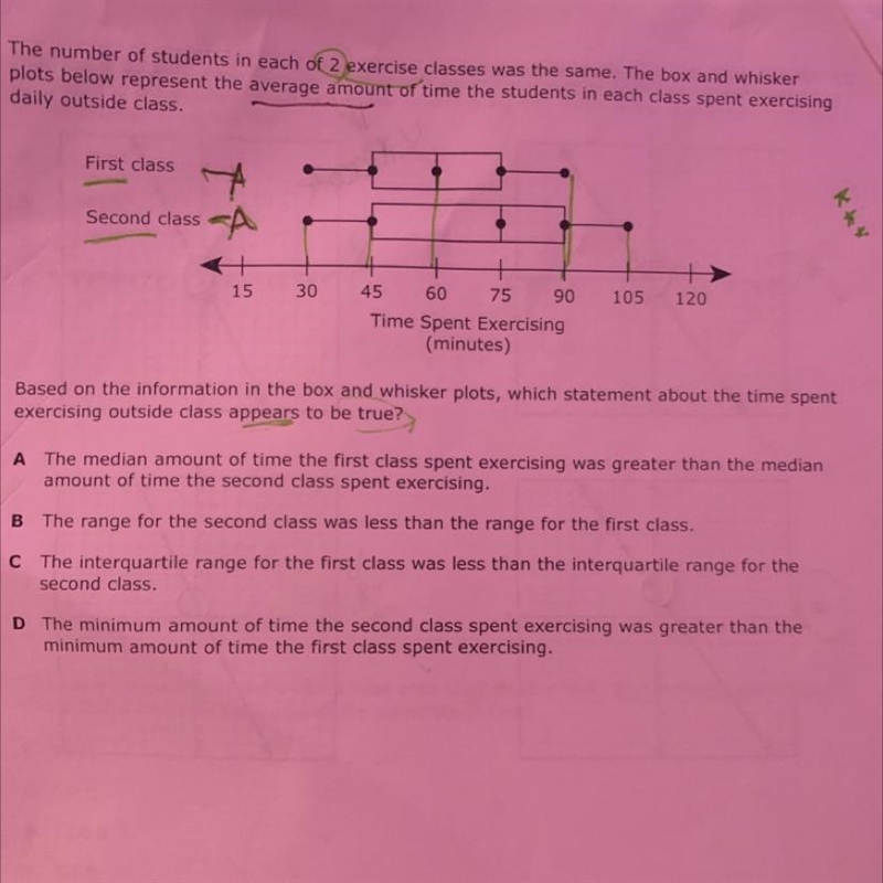 21 The number of students in each of 2 exercise classes was the same. The box and-example-1