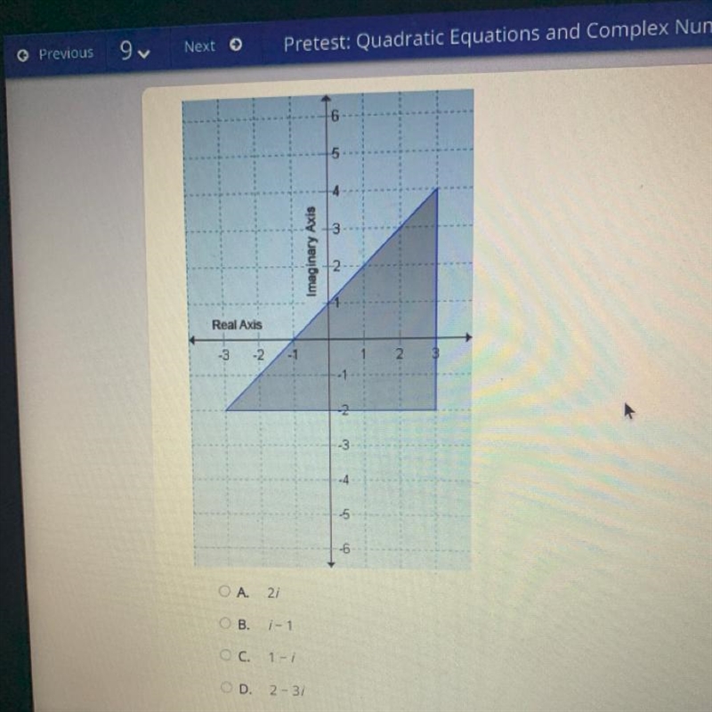 Which complex number lies in the shaded triangle in this graph?-example-1