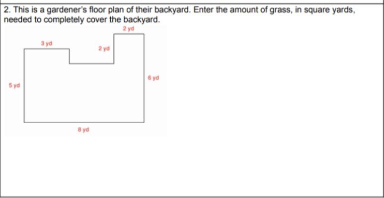 This is a gardener's floor plan of their backyard. Enter the amount of grass, in square-example-1