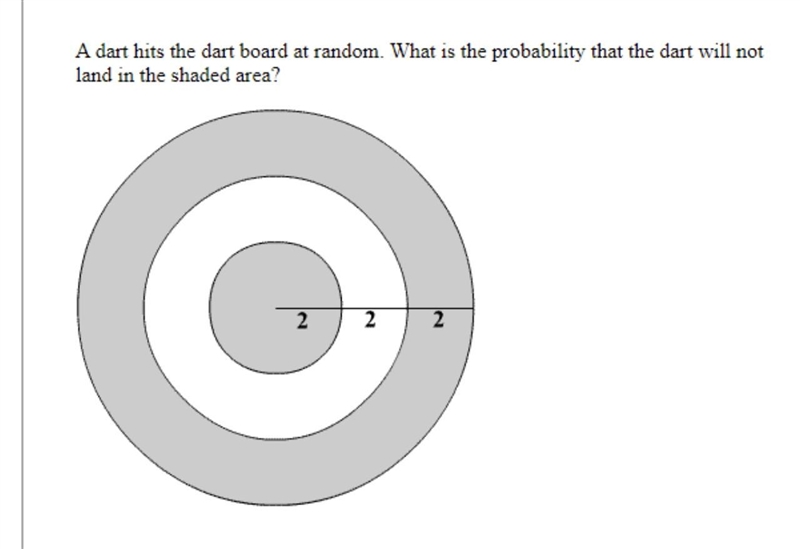 Please answer!!!!! What is the probability that the dart will NOT land in the shades-example-1