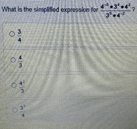 What is the simplified expression for4 to the -3 power * 3 to the 4th power * 4 to-example-1