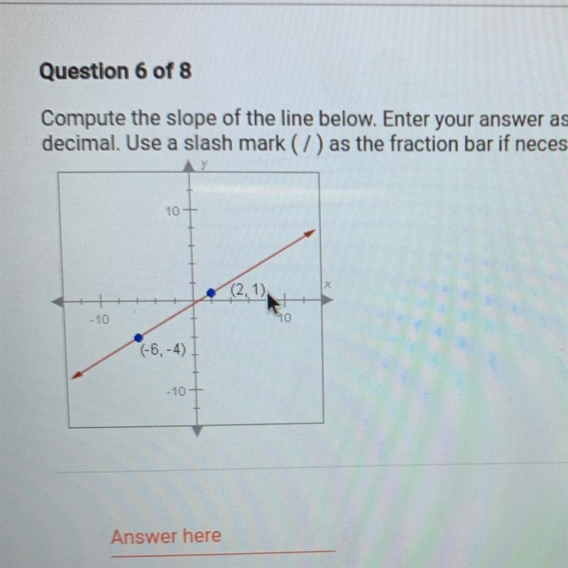 Compute the slope of the line below. Enter your answer as a fractionadecimal. Use-example-1