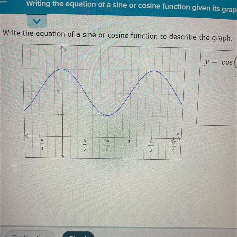 Write the equation of a sine or cosine function to describe the graph.-example-1