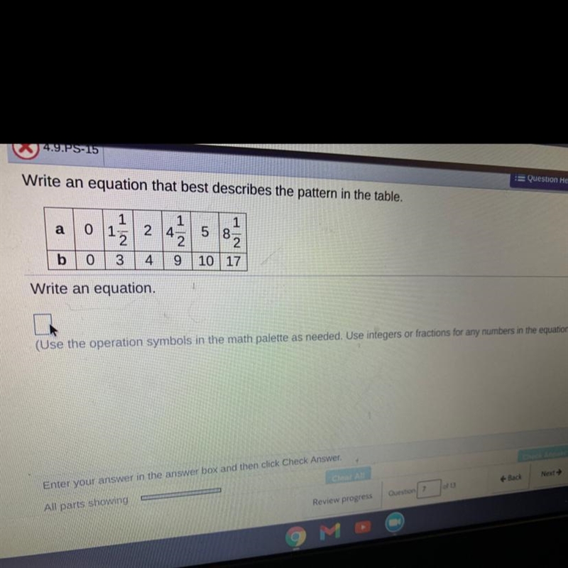 Write an equation that best describes the pattern in the table.a10150 312 424 915 821017bWrite-example-1