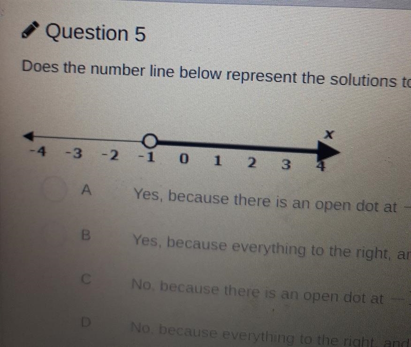 Does the number line below present the solution to the equivalent X < -1?-example-1