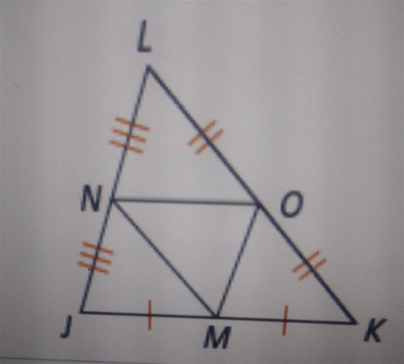 Use the figure at right. if jk=6x+8 and NO=16, what is the value of x?-example-1