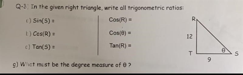 In the given right triangle, write all trigonometric ratios ?-example-1