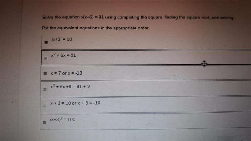 Solve the equation x(x+6) = 91 using completing the square, finding the square root-example-1