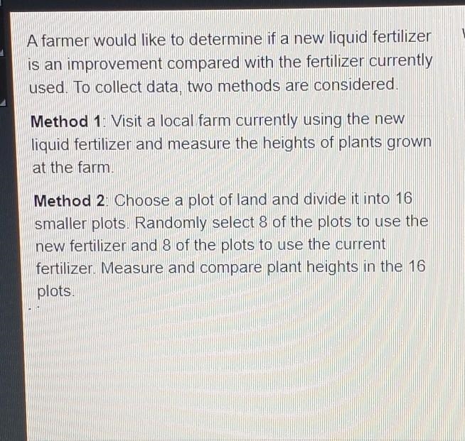 which statement about these methods is True?A. method 1 is an experiment because the-example-1