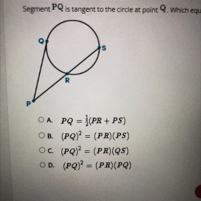 Which equation describes the relationship between the tangent and the secant line-example-1